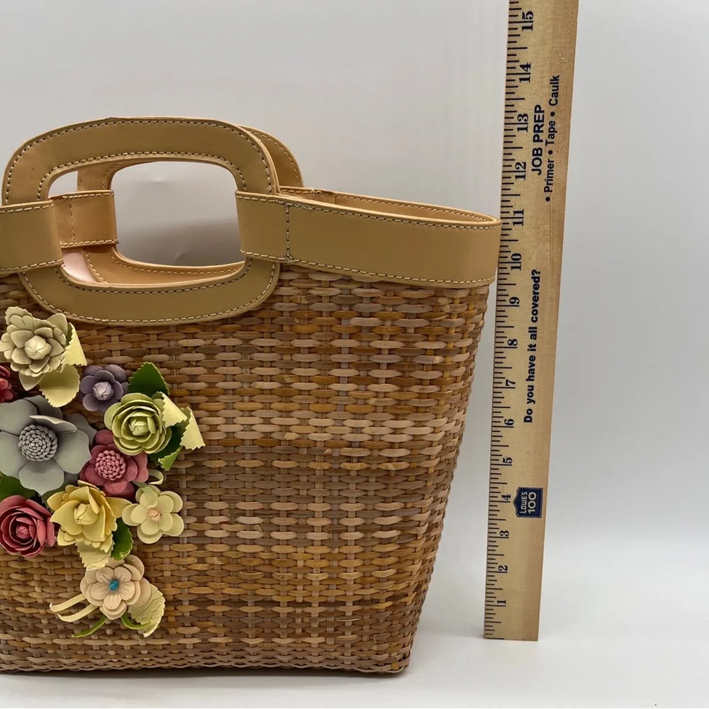 LOFT Woven Tote with Multicolor Floral Appliqués